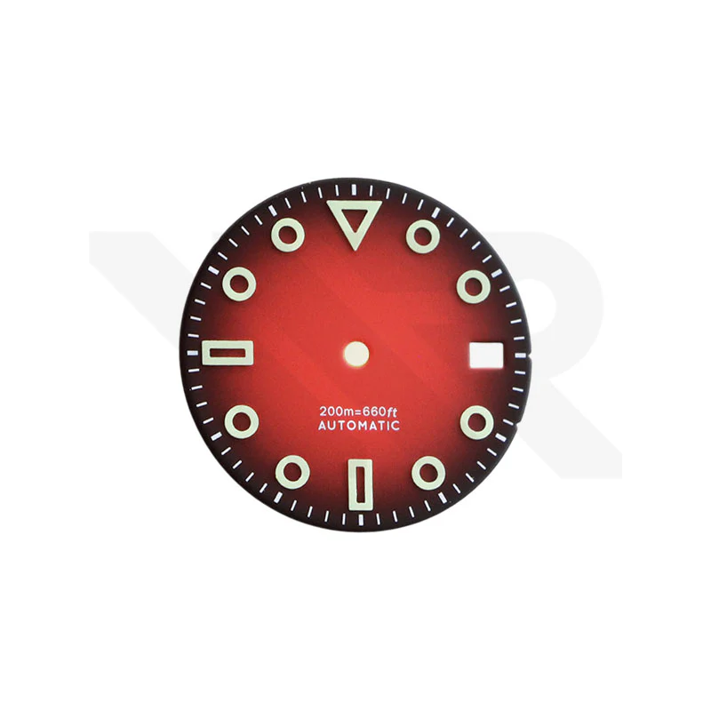 3D Shaped Indices Matte Dial for Seiko Mod : Red with Date Window