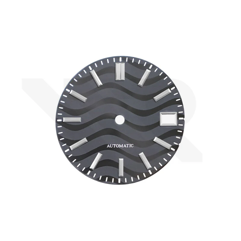 Black Wavy Sunburst Dial for Seiko Mod: GS Style Silver Indices