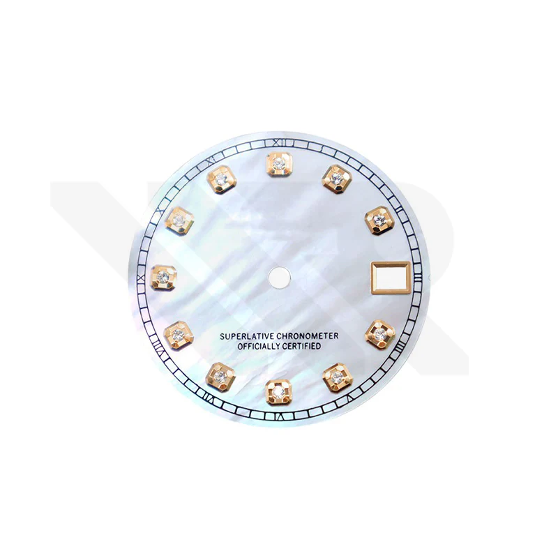 Date Just Style Mother of Pearl Dial with Zirconia Indices for Seiko Mod: White MOP with Minute Marker