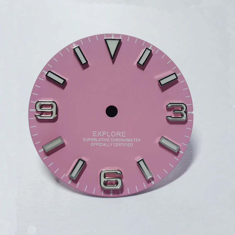 Field Watch Dial for Seiko Mod: Matte Pink with Silver 369 Indices