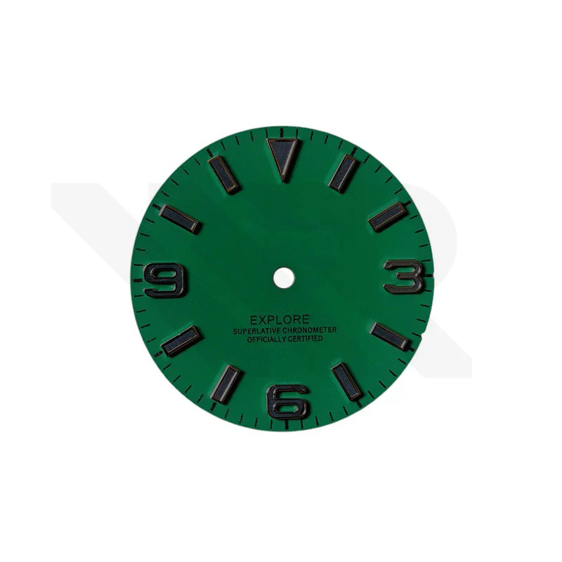 Field Watch Dial for Seiko Mod: Matte Green with Silver 369 Black Luminous Indices