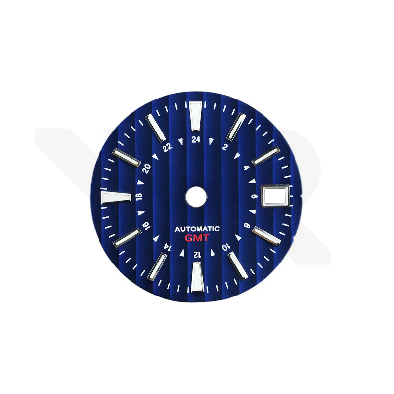 Geneva Stripes GMT Dial for Seiko NH34 Mod: Blue Dial Silver Indices
