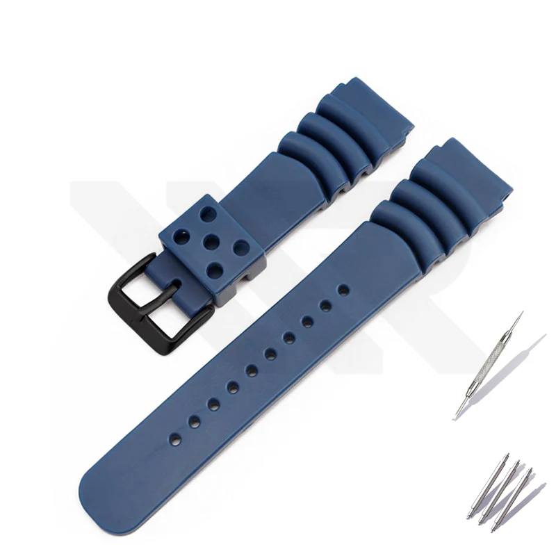 GL381 Style Rubber Strap for SKX/SRPD - Blue (Black Buckle)