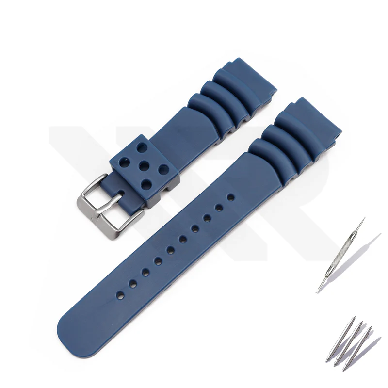GL381 Style Rubber Strap for SKX/SRPD - Blue (Silver Buckle)