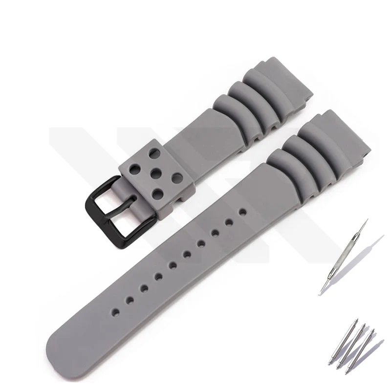 GL381 Style Rubber Strap for SKX/SRPD - Grey (Black Buckle)