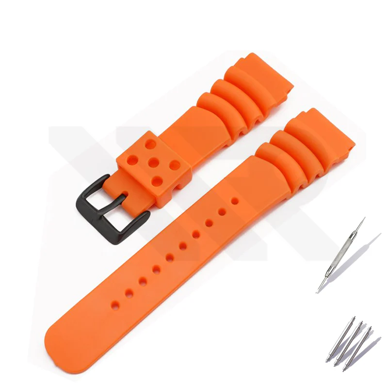 GL381 Style Rubber Strap for SKX/SRPD - Orange (Black Buckle)
