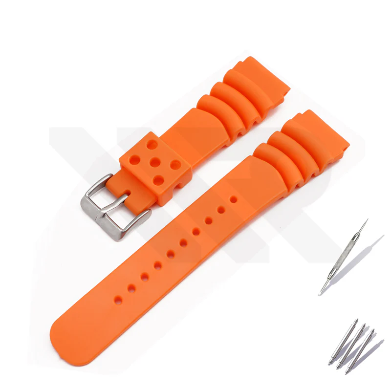 GL381 Style Rubber Strap for SKX/SRPD - Orange (Silver Buckle)