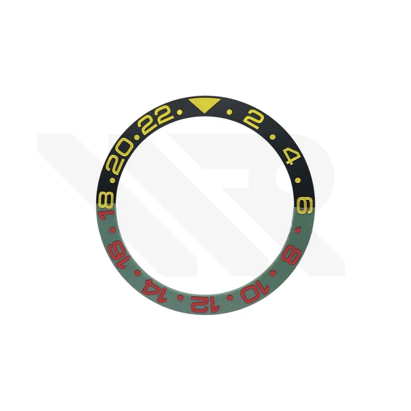 GMT-24 Ceramic Sloped Matte Finished Black-Green Bezel Insert for SKX/SRPD: Yellow-Red