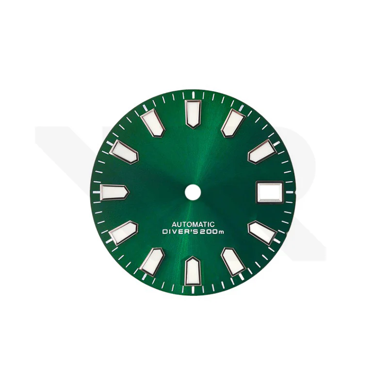 Green Sunburst Dial for Seiko Mod: Silver Trapezoid Indices