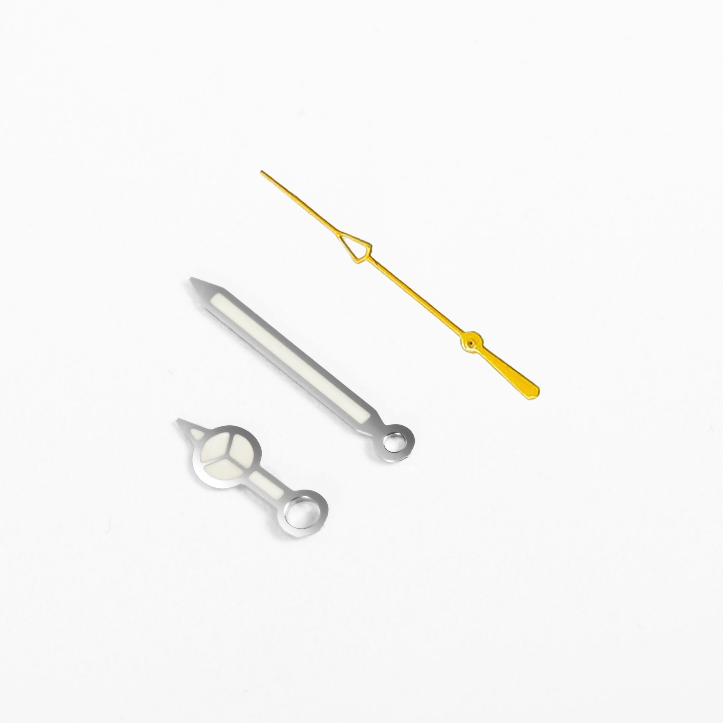 Mercedes Watch Hands for Casio MDV Mod: Silver w Yellow (Cathedral)