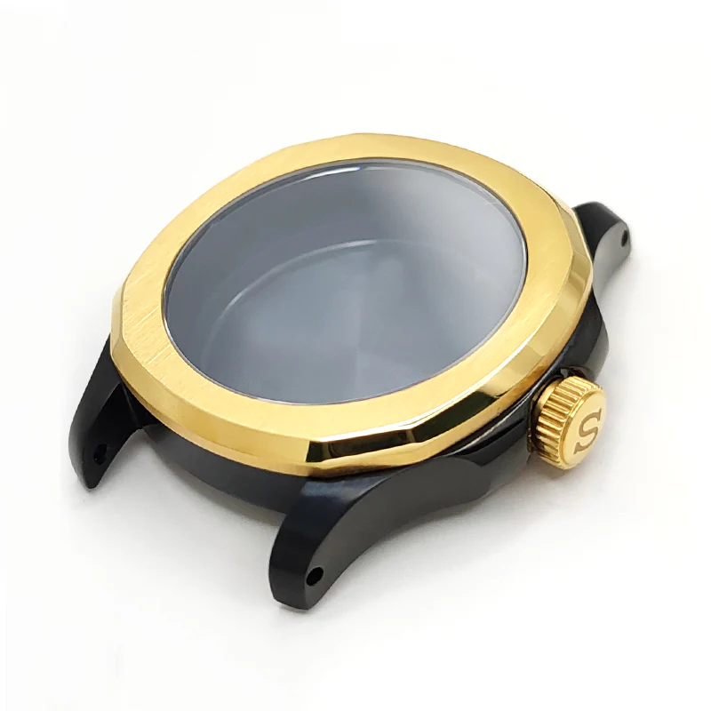 Nautilus Brushed Case Set for Seiko Mod: Two-Tone Black Gold - Image 2
