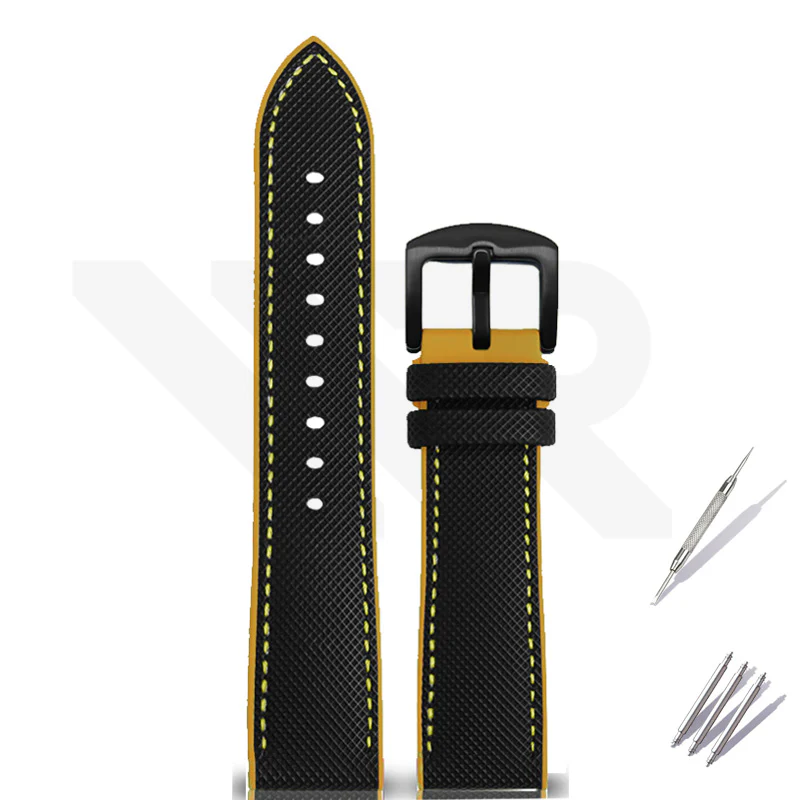 Nylon Silicone Diver Strap for Seiko 5 Street Fighter Prospex Series - Black Yellow - Image 2