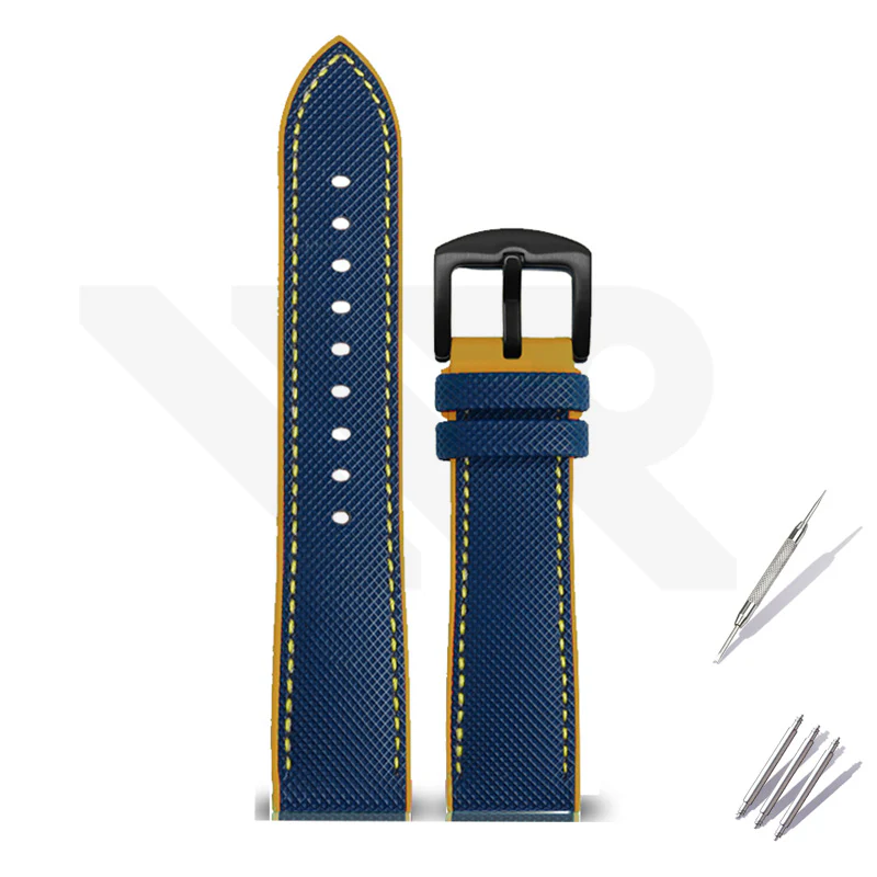 Nylon Silicone Diver Strap for Seiko 5 Street Fighter Prospex Series - Blue Yellow - Image 2