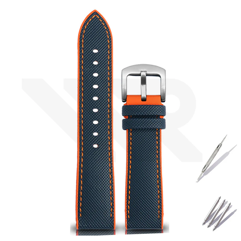 Nylon Silicone Diver Strap for Seiko 5 Street Fighter Prospex Series - Blue Orange