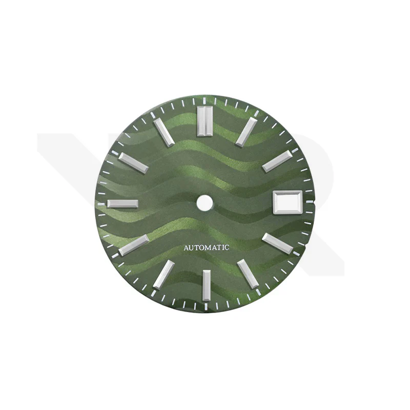 Olive Green Wavy Sunburst Dial for Seiko Mod: GS Style Silver Indices