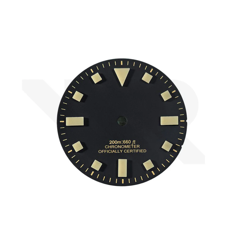 Pelagos No-Date Thick Lume Indices Dial for Seiko Mod: Matte Black Gold Tone