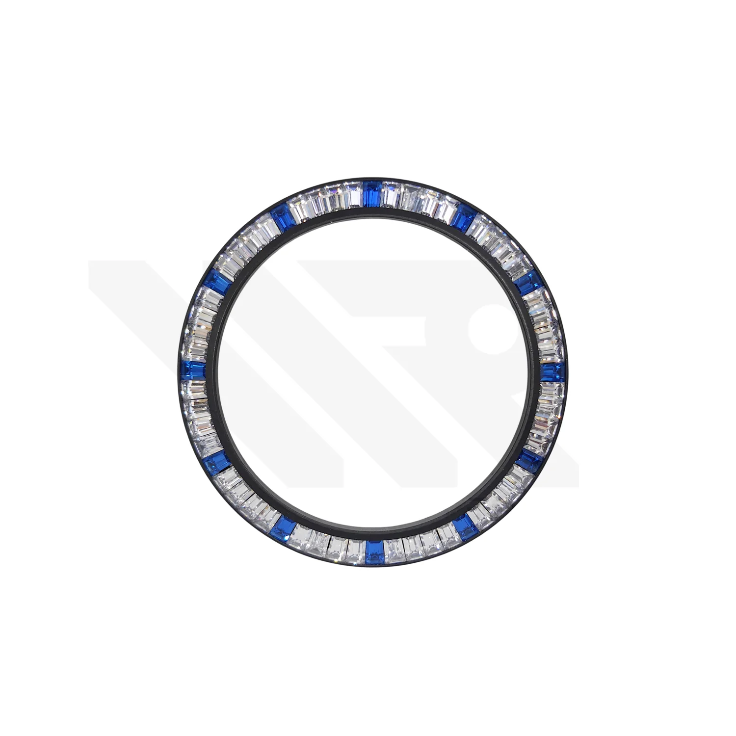 Replacement Cubic Zirconia Bezel Compatible with Rolex Daytona : Black Bezel with White Blue CZ