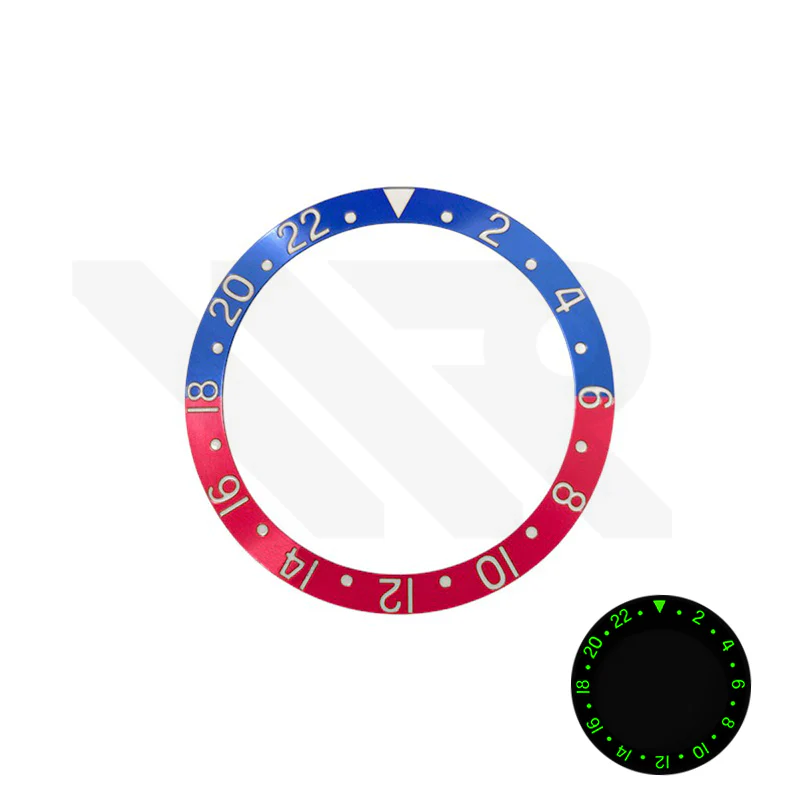 Retro Full Lumed Aluminium Sloped Bezel Insert for SKX/SRPD - Blue/Red