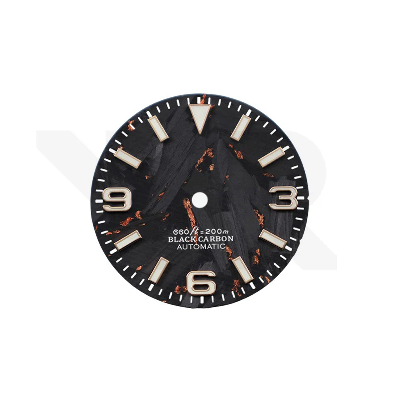 Rose Gold Foil Carbon Fiber Dial for Seiko Mod - Explorer Style Rose Gold Indices