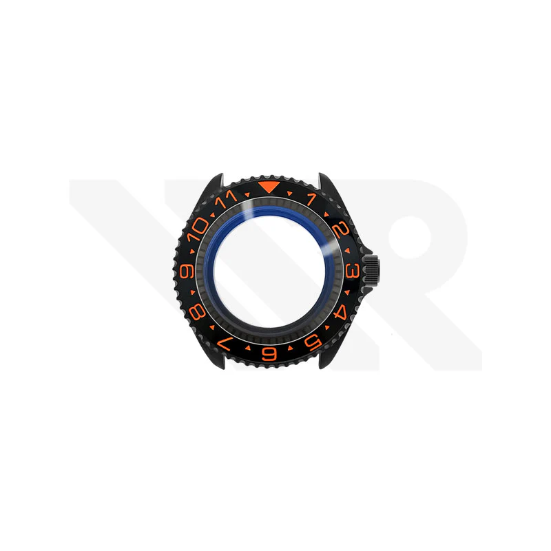 Sandblasted Black SKX 3 O'clock Case Set for Seiko Mod: Black Orange Dual Time GMT Style