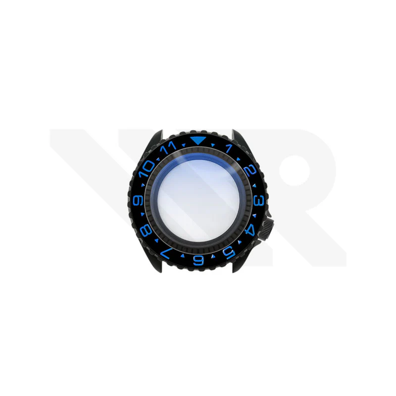 Sandblasted Black SKX Case Set for Seiko Mod: Black Blue Dual Time GMT Style
