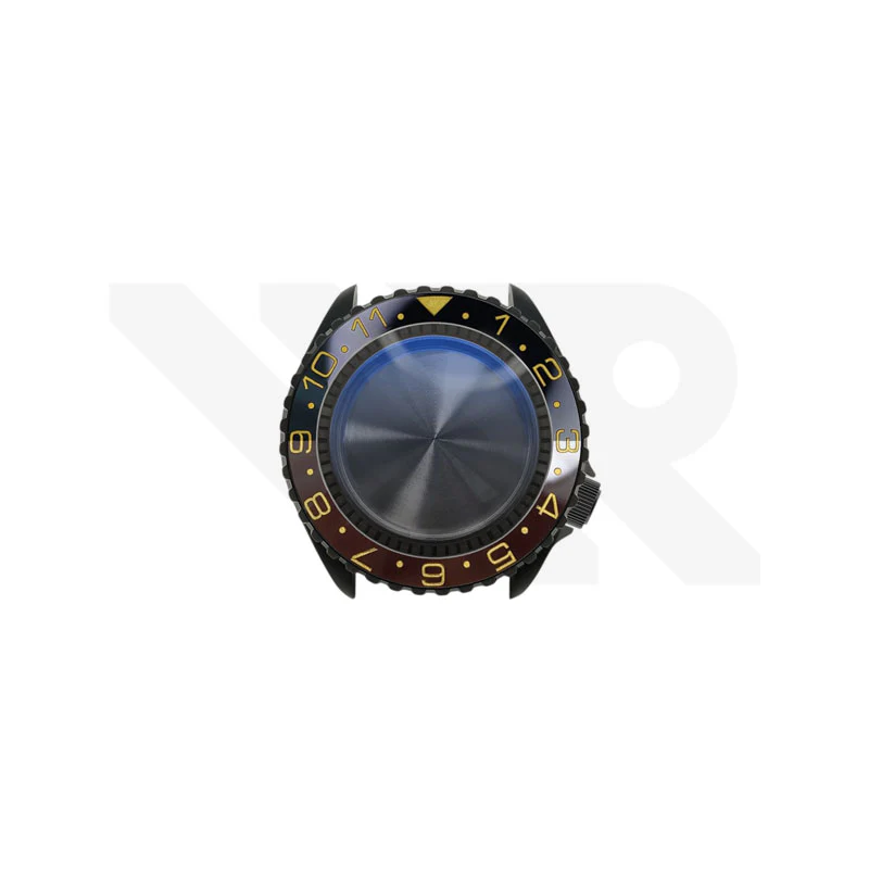 Sandblasted Black SKX Case Set for Seiko Mod: Black Brown Dual Time GMT Style
