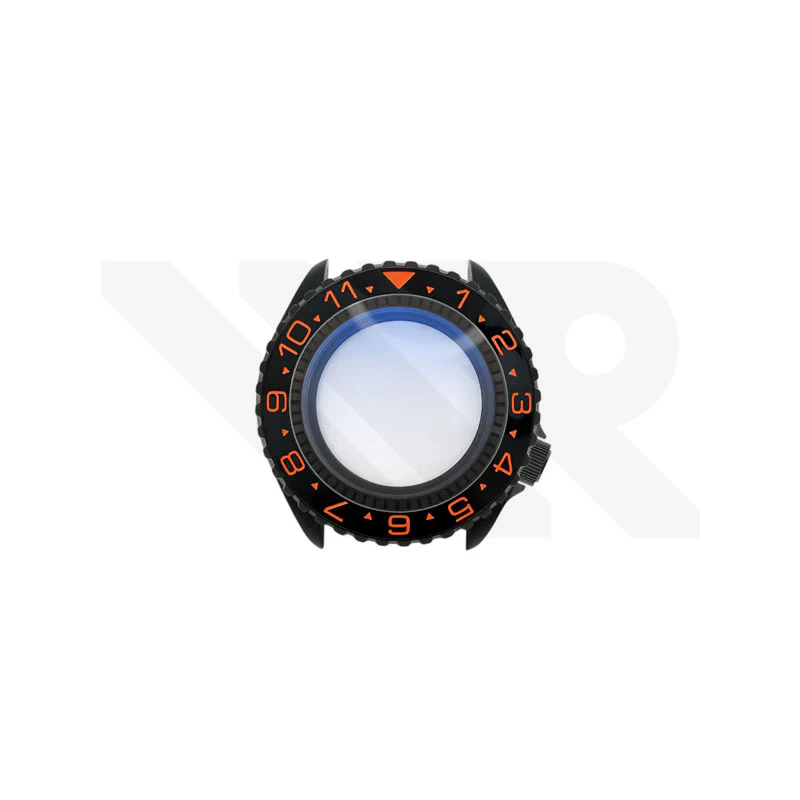 Sandblasted Black SKX Case Set for Seiko Mod: Black Orange Dual Time GMT Style