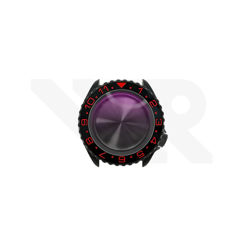 Sandblasted Black SKX Case Set for Seiko Mod: Black Red Dual Time GMT Style