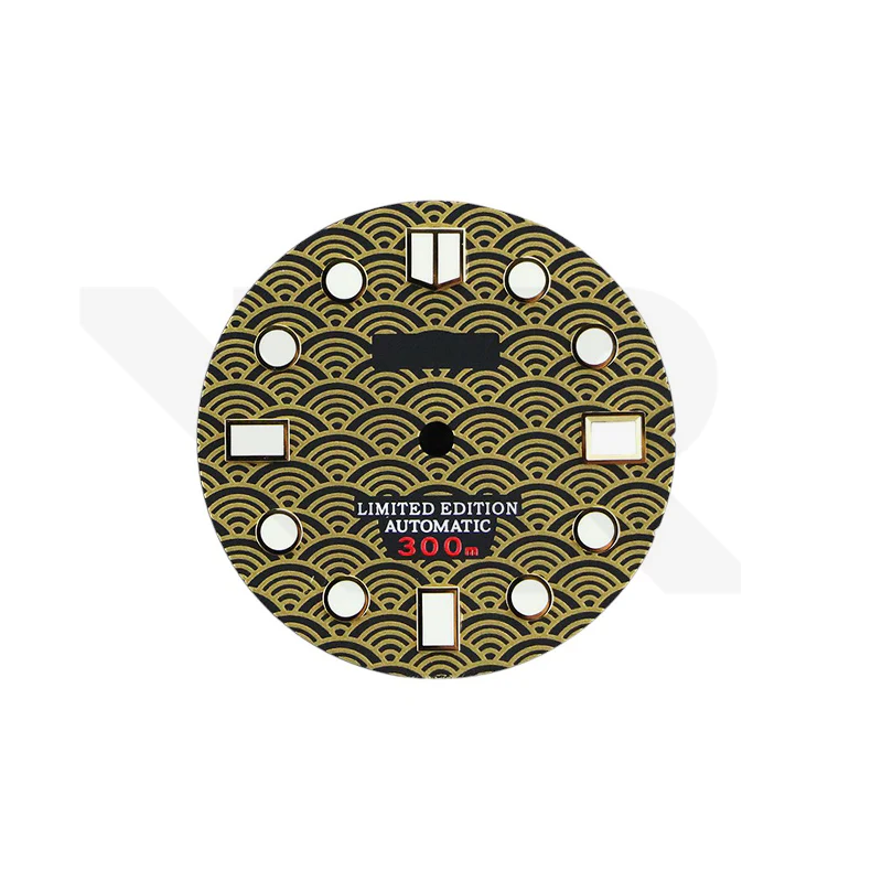 Seigaiha Japanese Wave Dial for Seiko Mod: Black with Gold Tone
