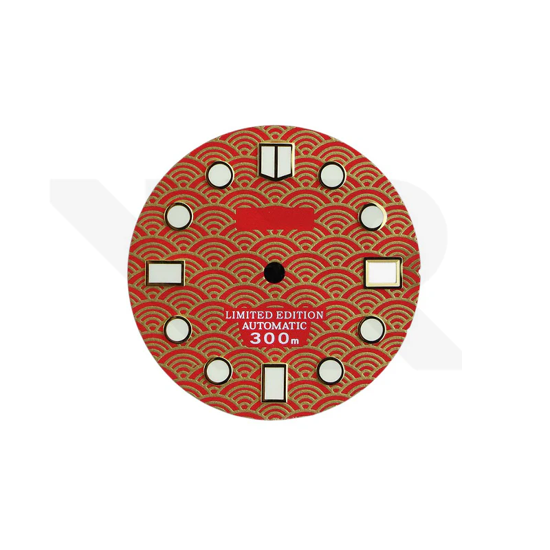 Seigaiha Japanese Wave Dial for Seiko Mod: Red with Gold Tone