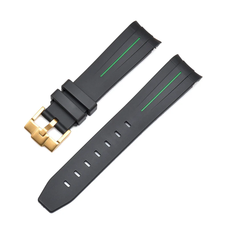 Curved End Silicon Strap for SKX/SRPD - Black (Gold Buckle) - Image 4