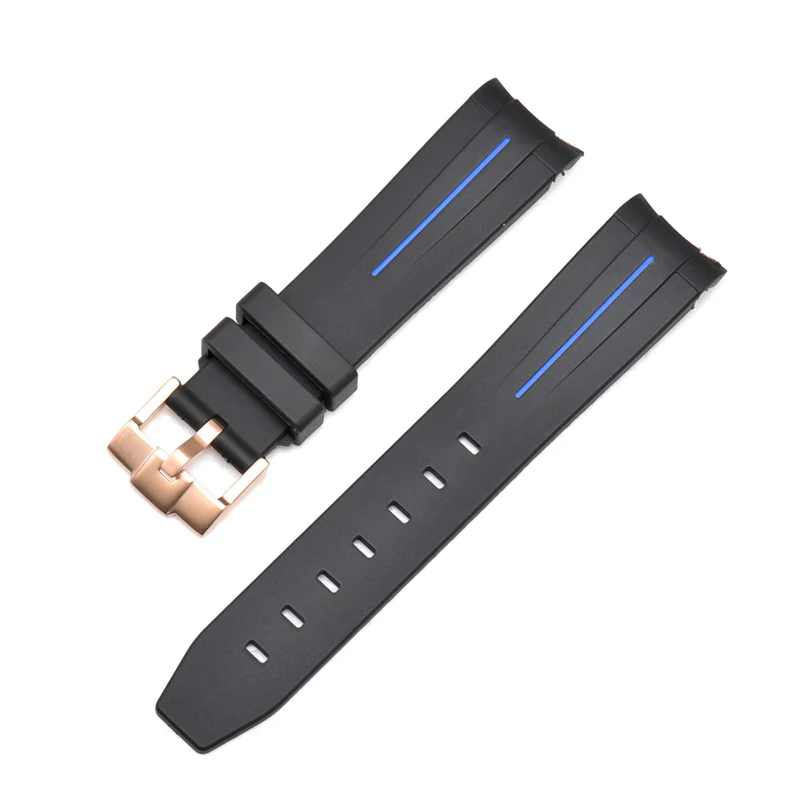 Curved End Silicon Strap for SKX/SRPD - Black (Rose Gold Buckle) - Image 3