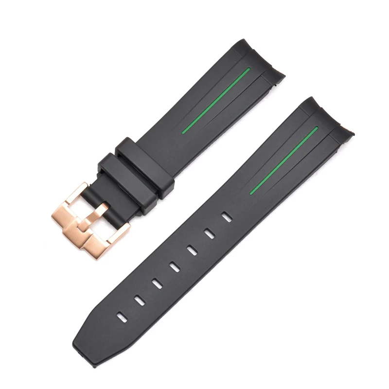 Curved End Silicon Strap for SKX/SRPD - Black (Rose Gold Buckle) - Image 4