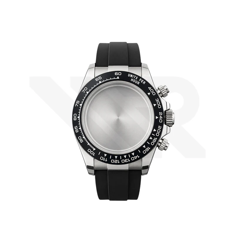 Stainless Steel Seikona Case Set for Daytona Seiko VK63 Mod: Oyster Style Black Ceramic Bezel
