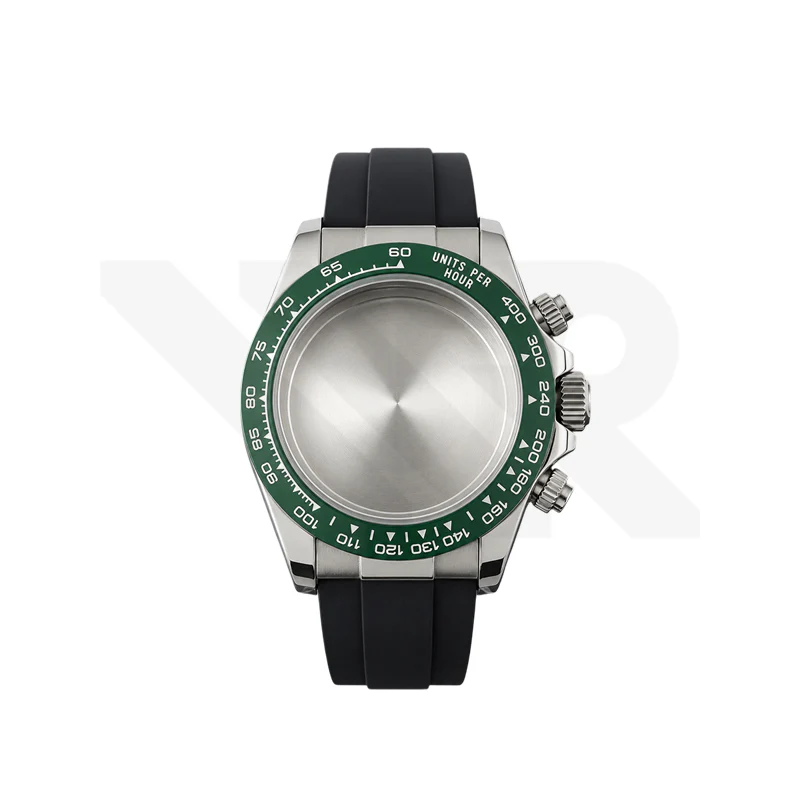 Stainless Steel Seikona Case Set for Daytona Seiko VK63 Mod: Oyster Style Green Ceramic Bezel