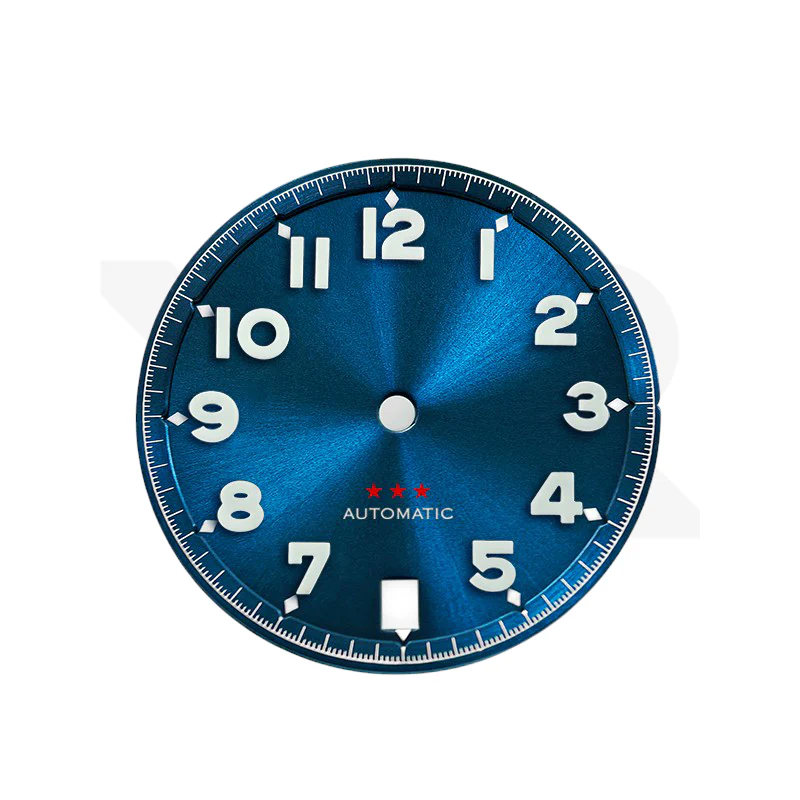 Sunburst Pilot Dial with Numeral Indices for Seiko Mod: Sunburst Blue with Red Star