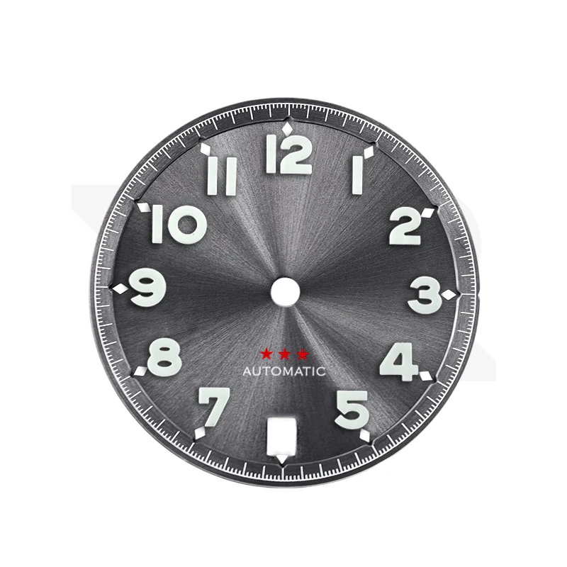 Sunburst Pilot Dial with Numeral Indices for Seiko Mod: Sunburst Gray with Red Star